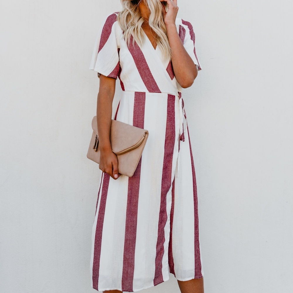 Striped Wrap Midi Dress